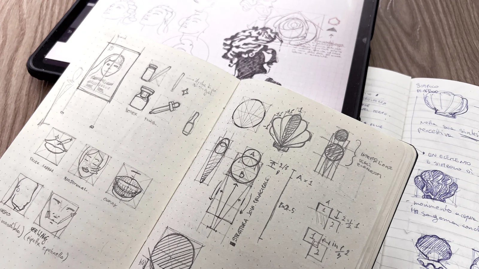 Il quaderno con gli studi del simbolo